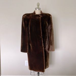VINTAGE faux fur overcoat - Brown - Satin lined